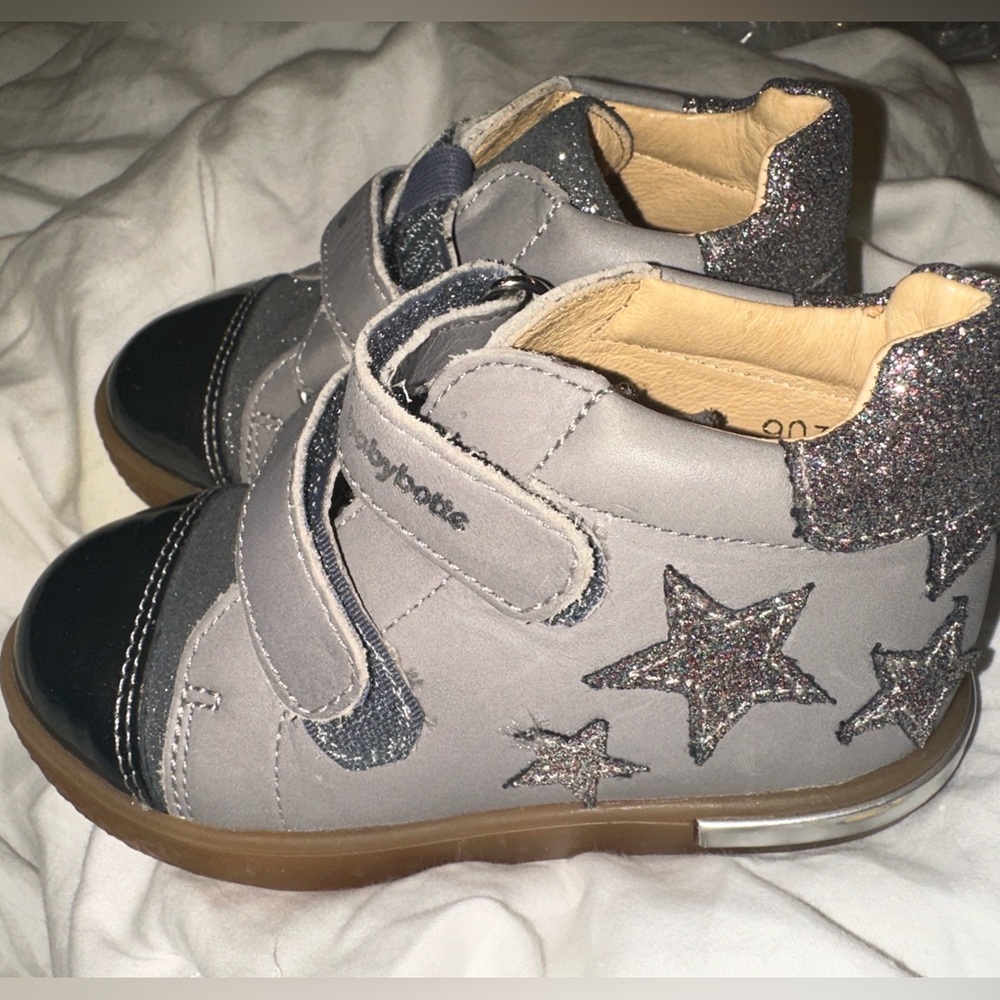 Baby Bottega Gray Glitter Star Leather Toddler Shoes EU 23